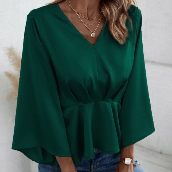 V neck Kimono Sleeve Oversized Blouse - Picture 2 of 15